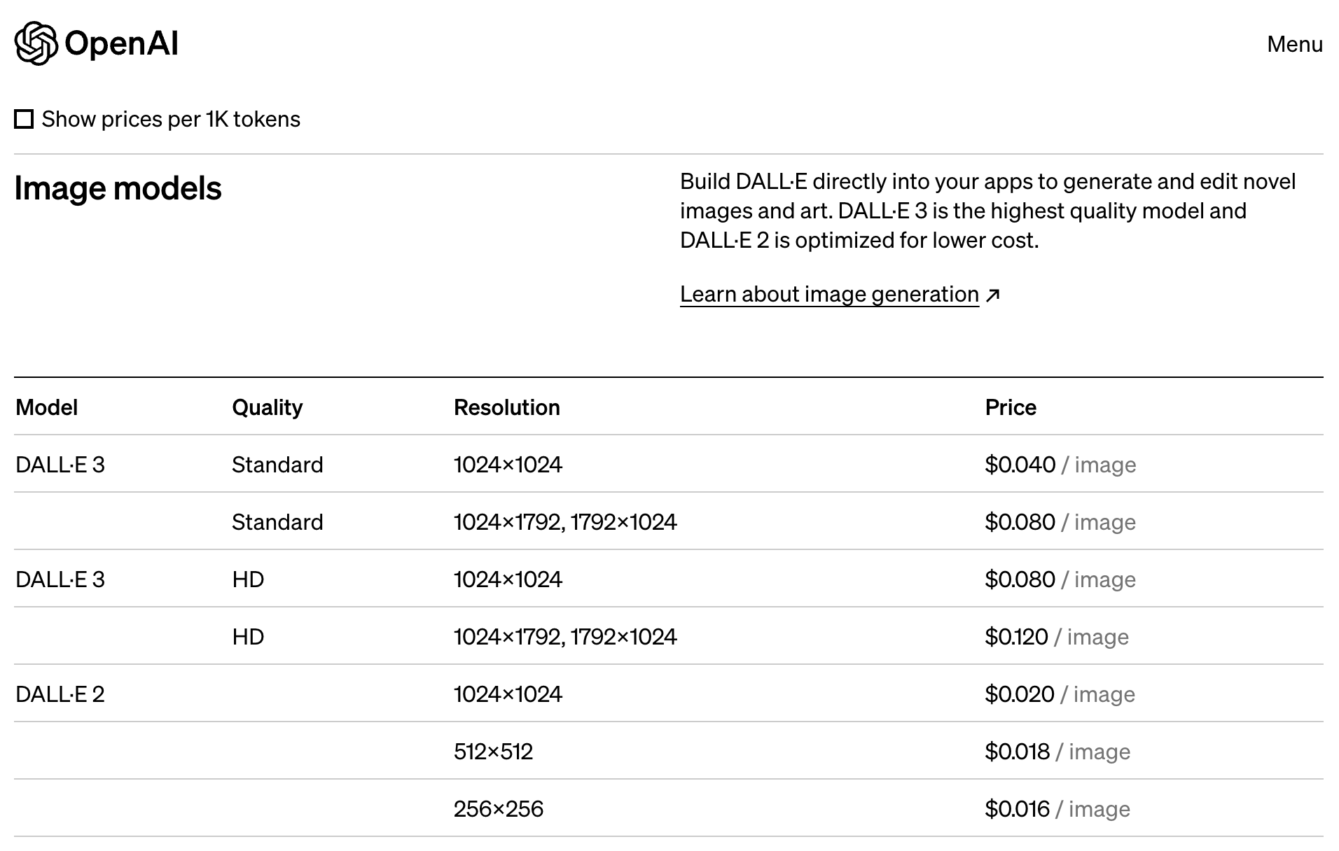 DALL·E 3 vs DALL·E 2 Pricing