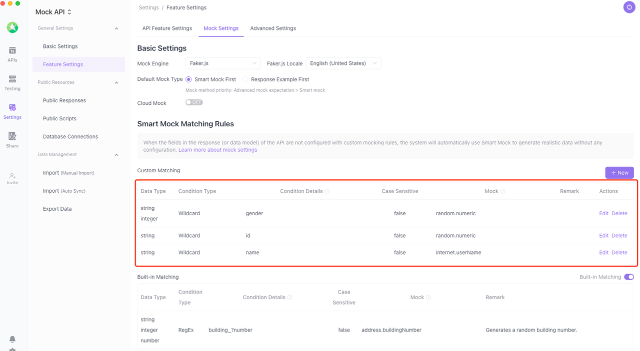  Set Mock  Matching Rules