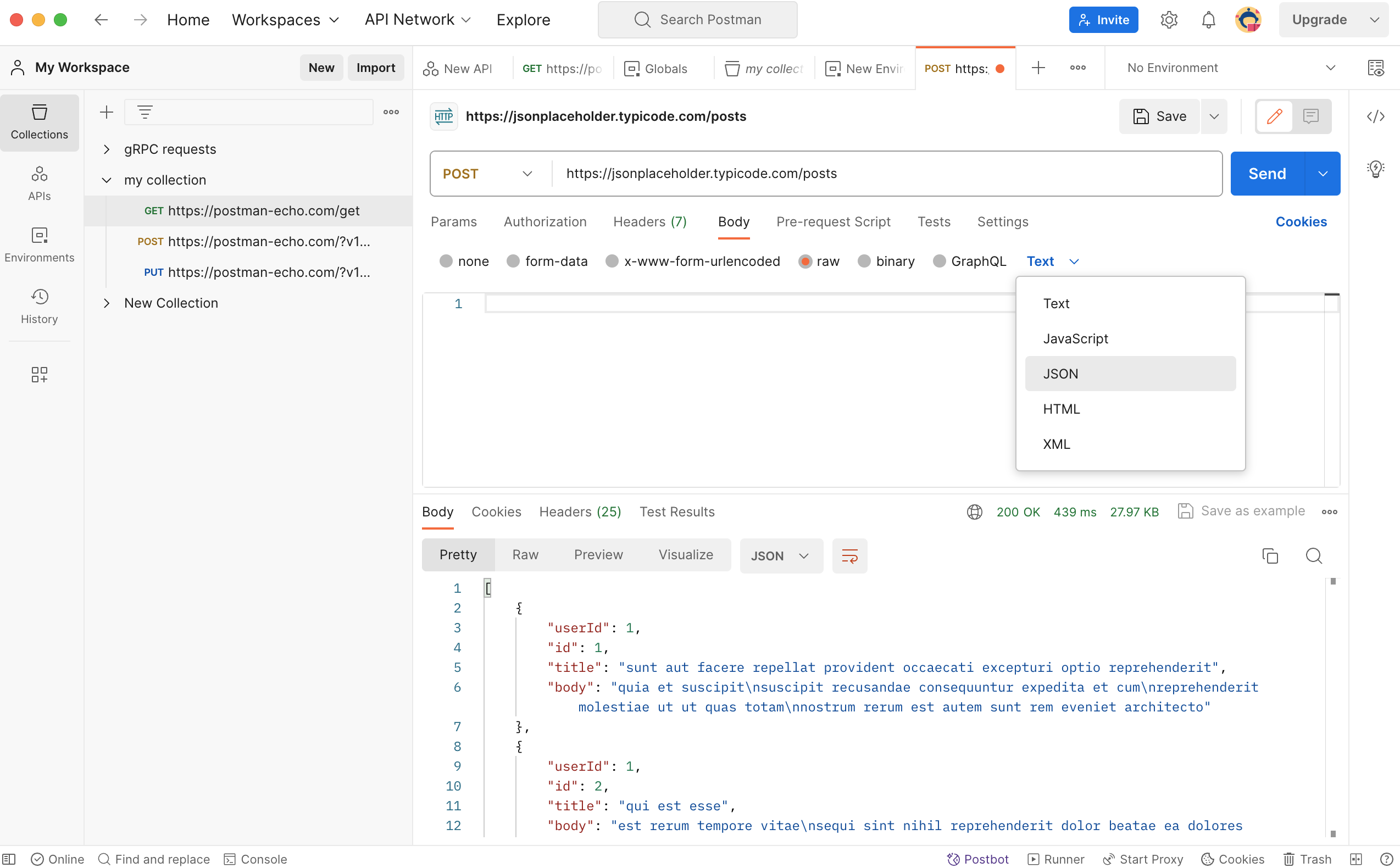 how to send json in get request postman