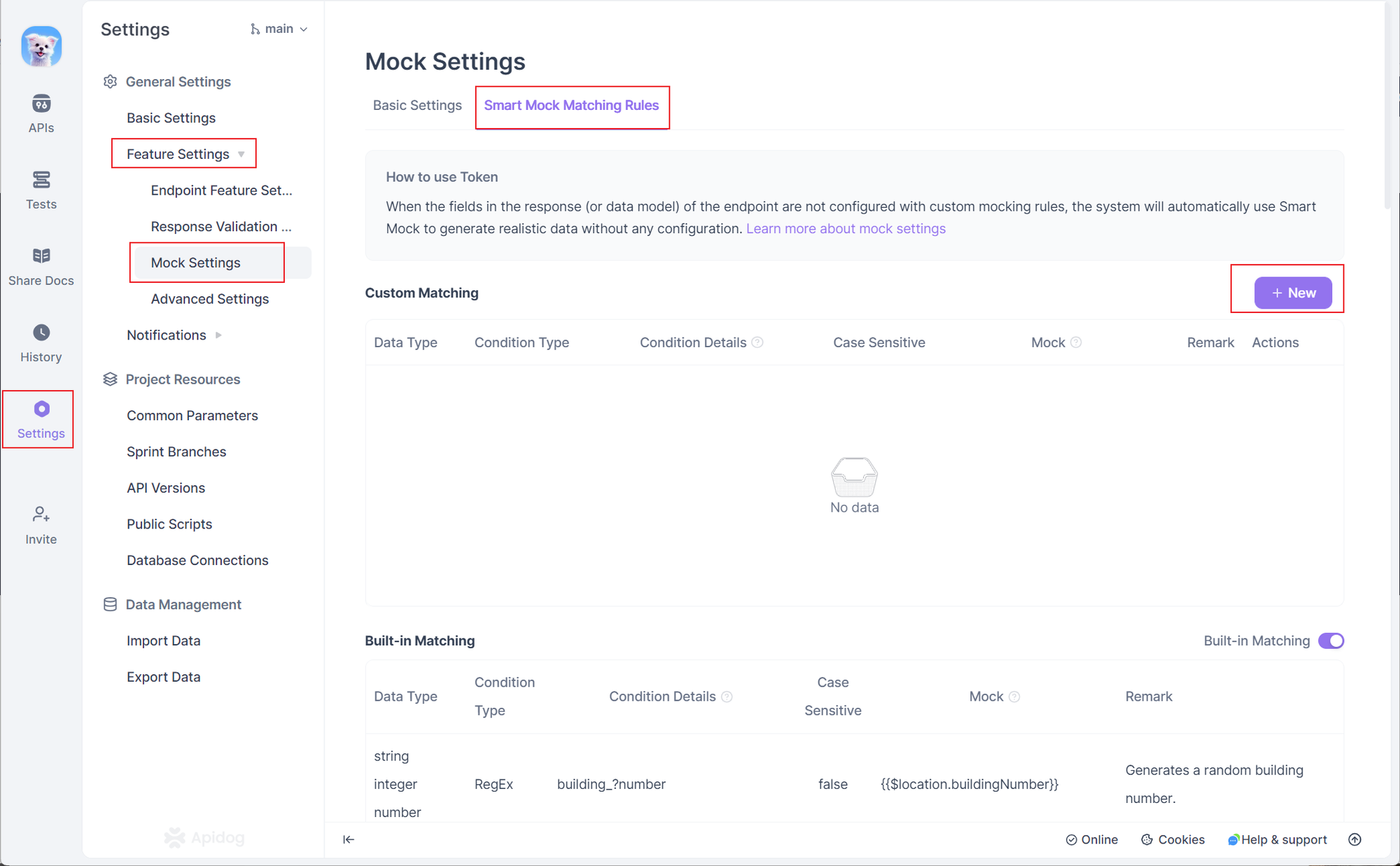 Customizing API mock matching rules at Apidog