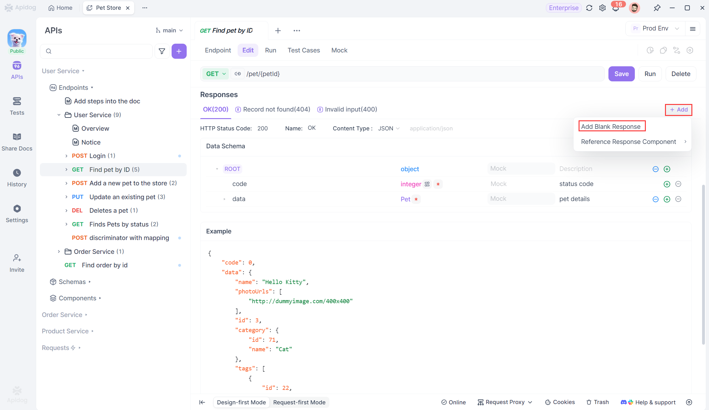 creating a new blank response in Apidog