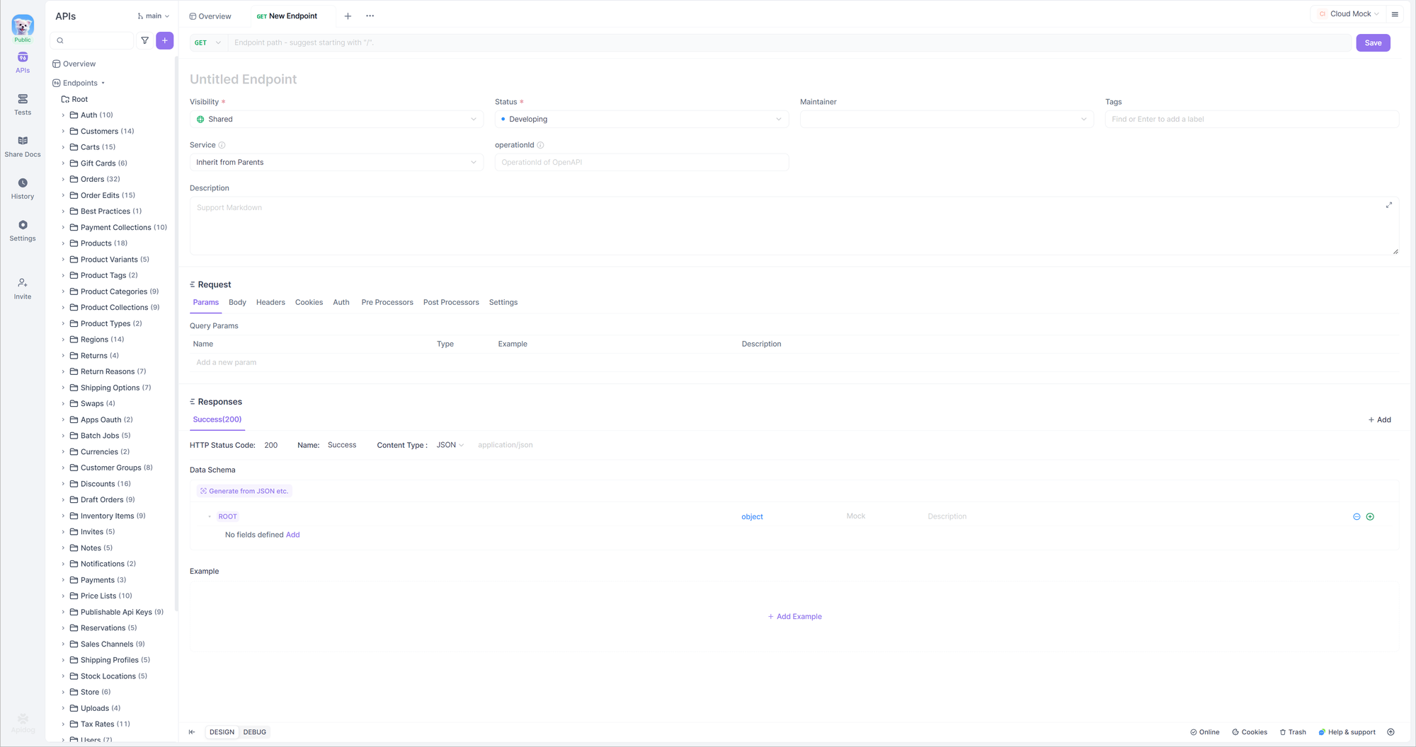 designing endpoint specifications at Apidog