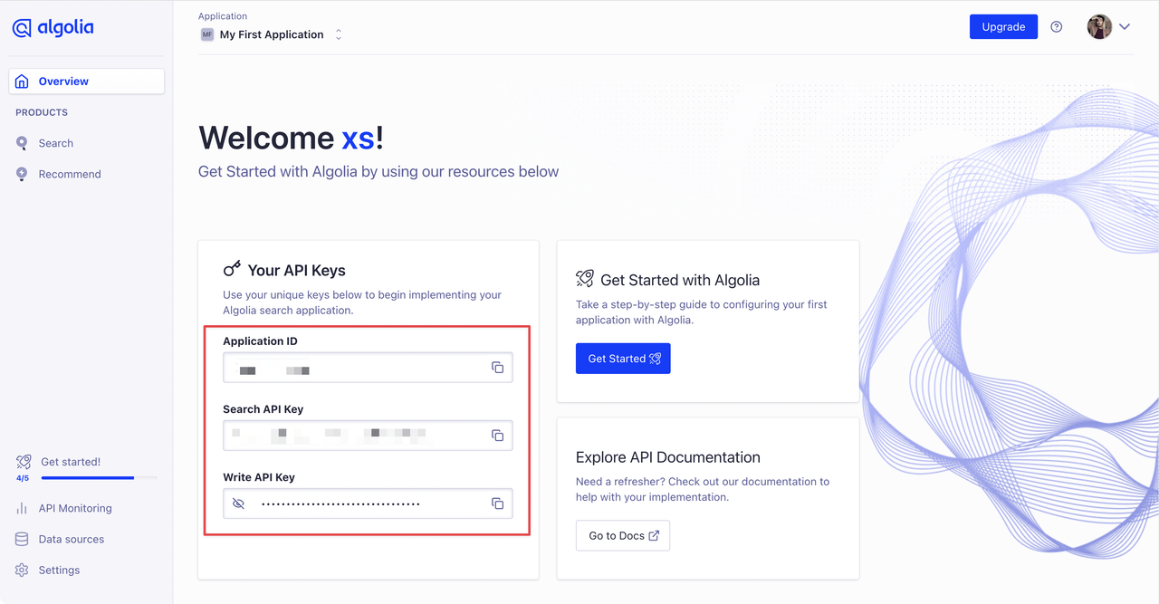 Find Algolia configuration details