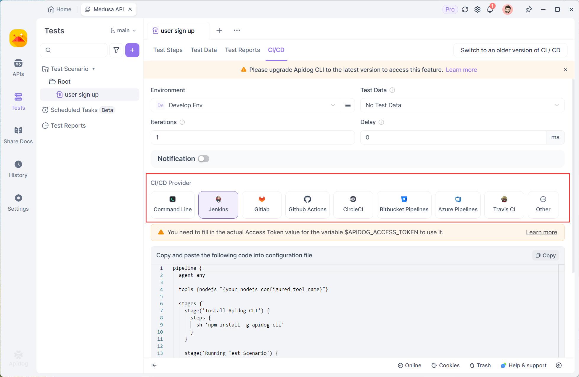 CI/CD integrations at Apidog