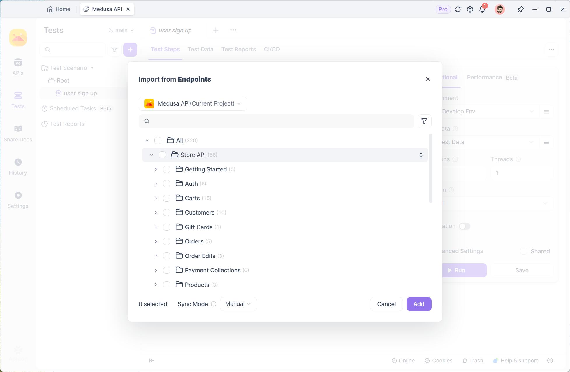 import endpoint spec as the test steps