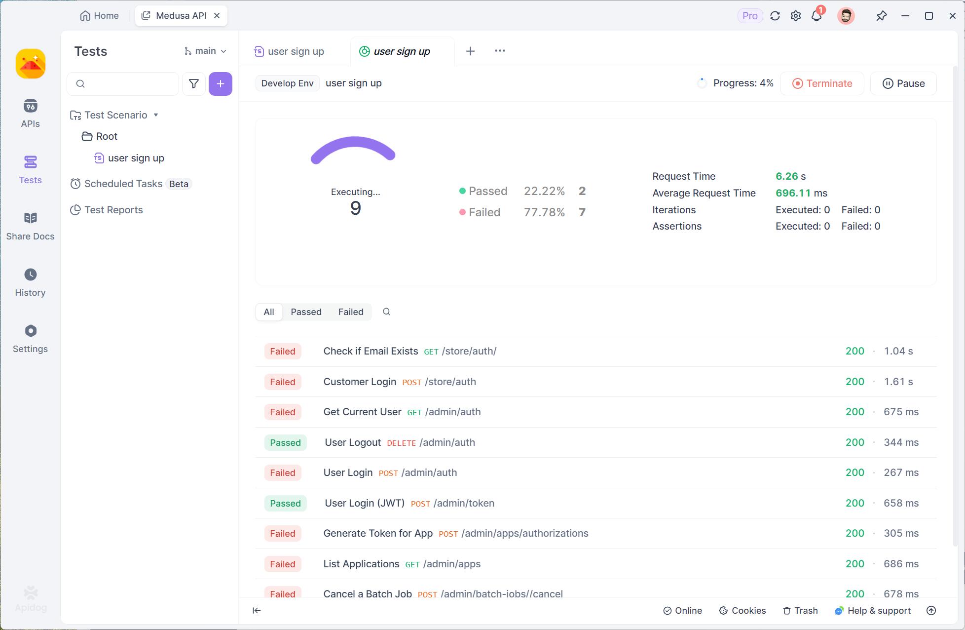 running test scenarios at Apidog