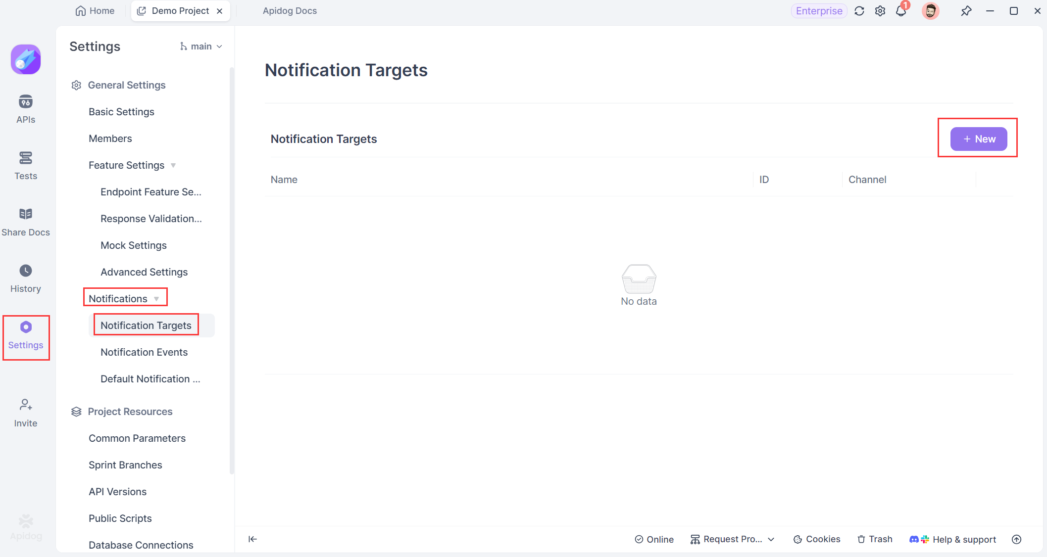 creating new notification targets