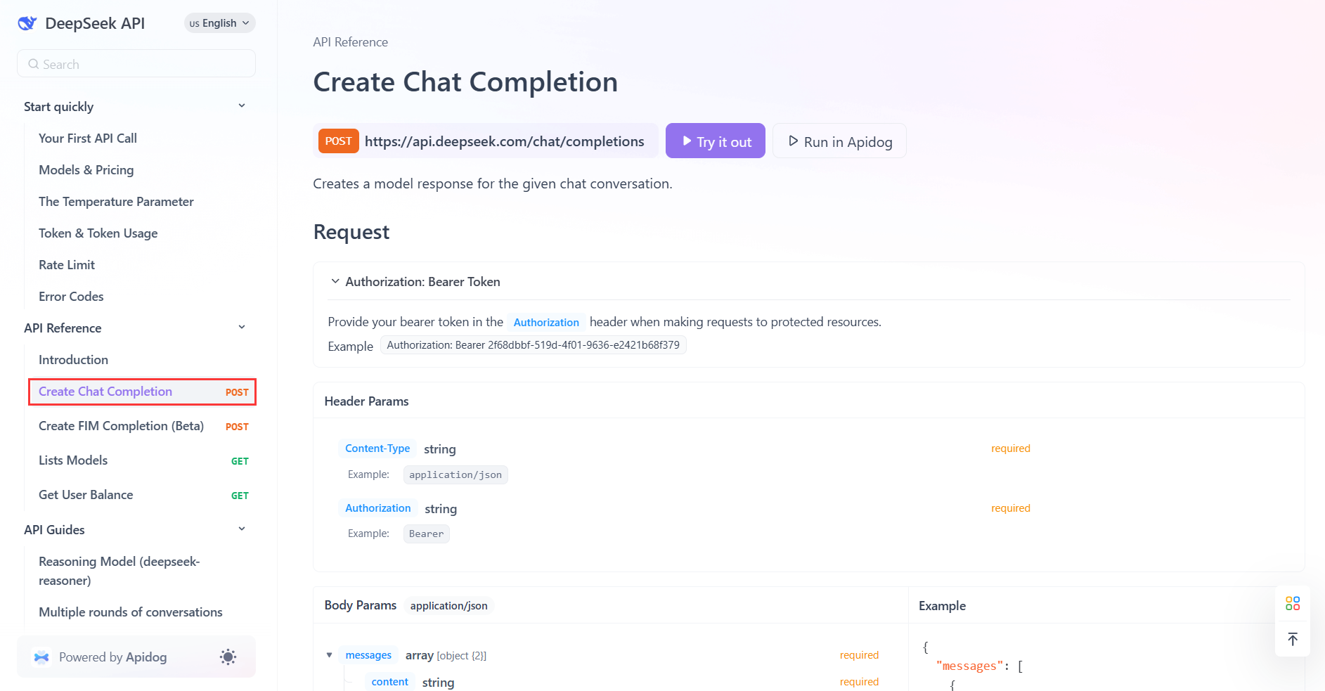 DeepSeek chat completion APIs