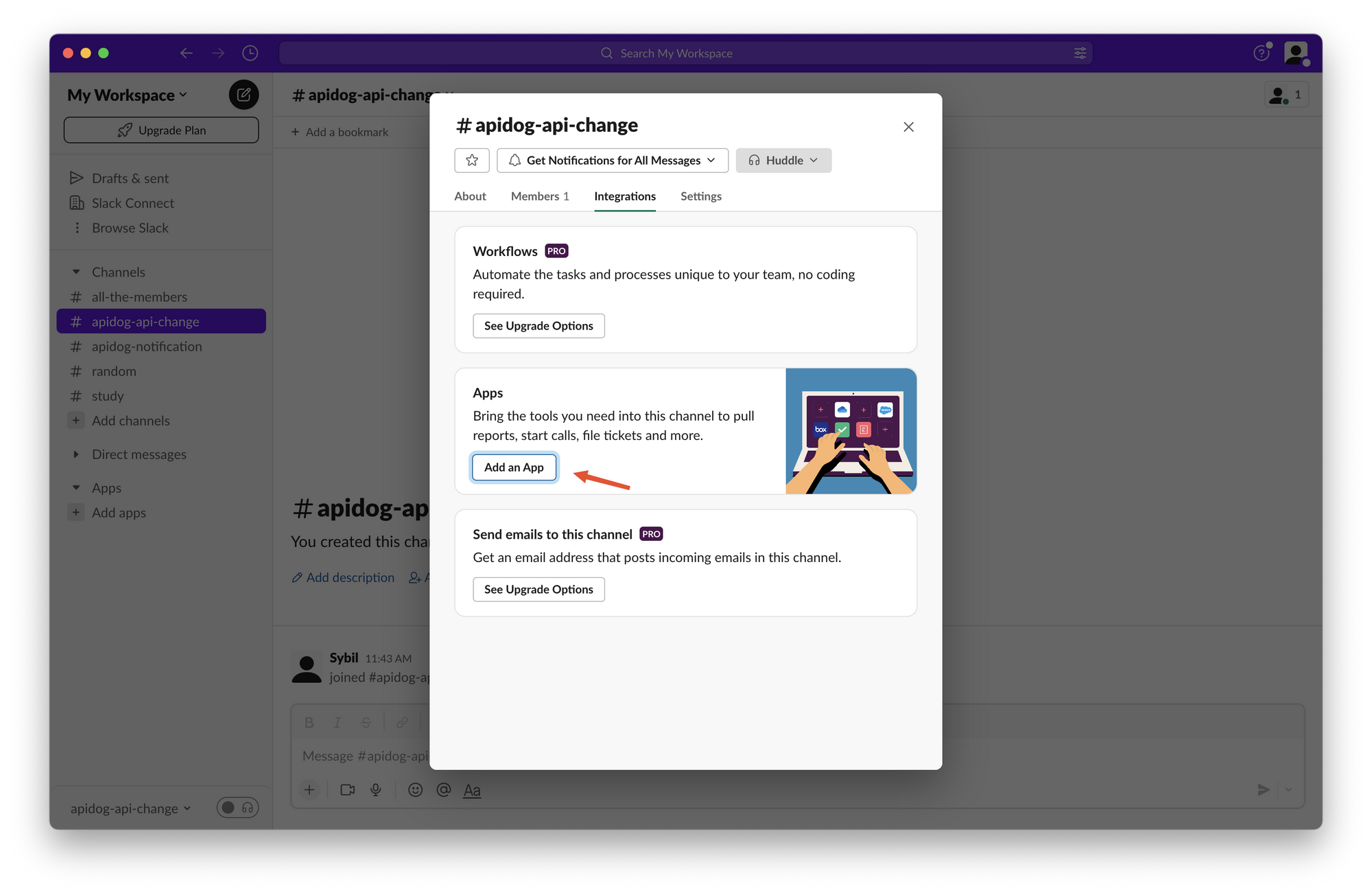 Add an app to Slack channel