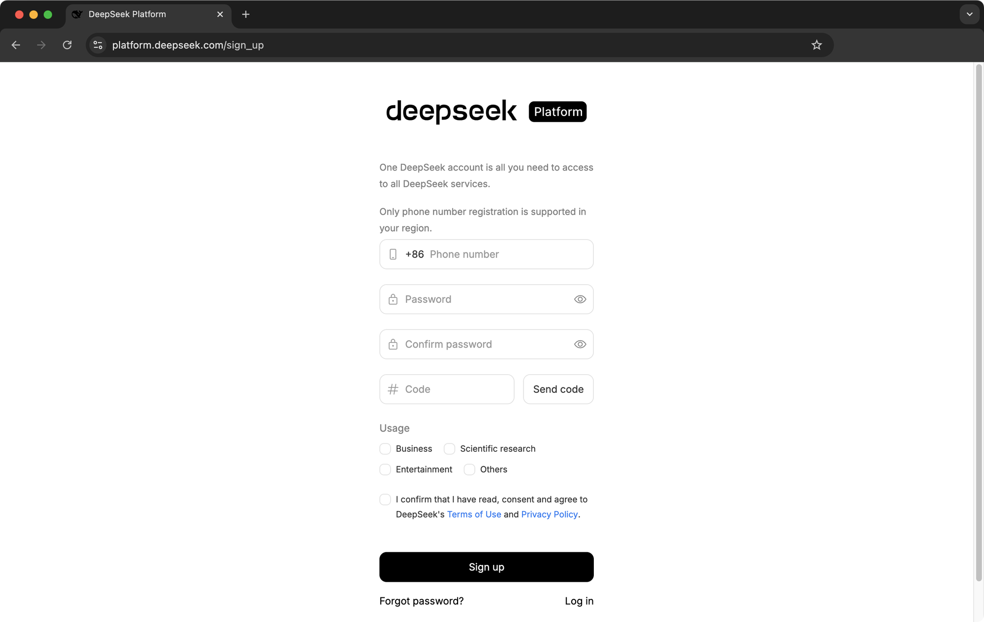 Login to DeepSeek Platform