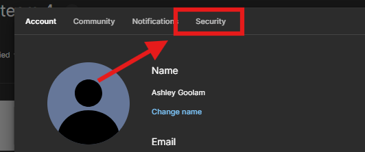 navigate to security tab