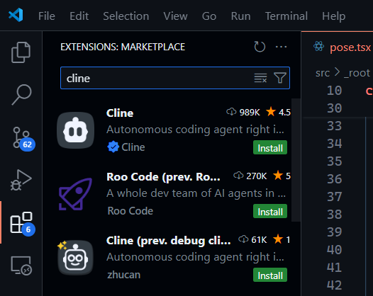 add cline to vs code