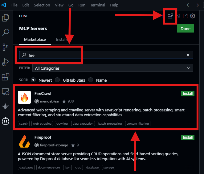 add firecraw mcp to cline