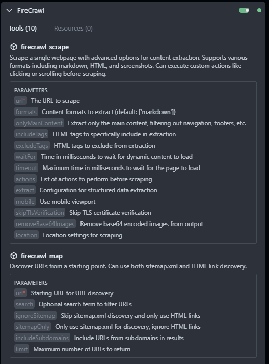 view firecrawl's mcp tools