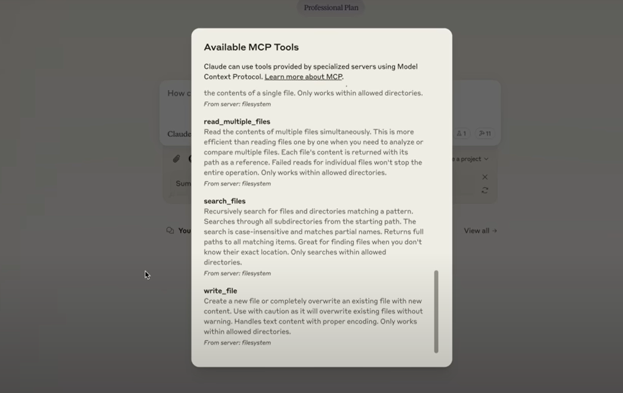 ファイルシステムMCPサーバーの利用可能なツール