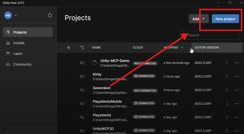 Unity create new project