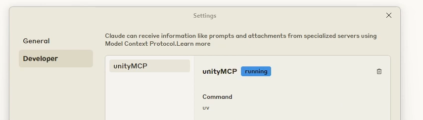 claude unity mcp server status