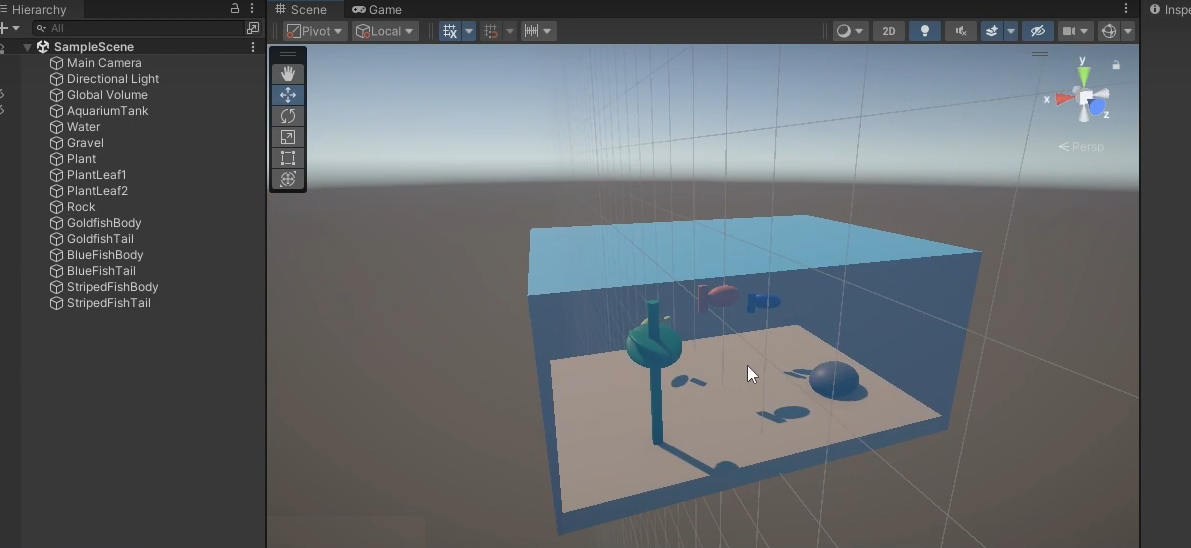 claude + unity mcp to develop a fish tank