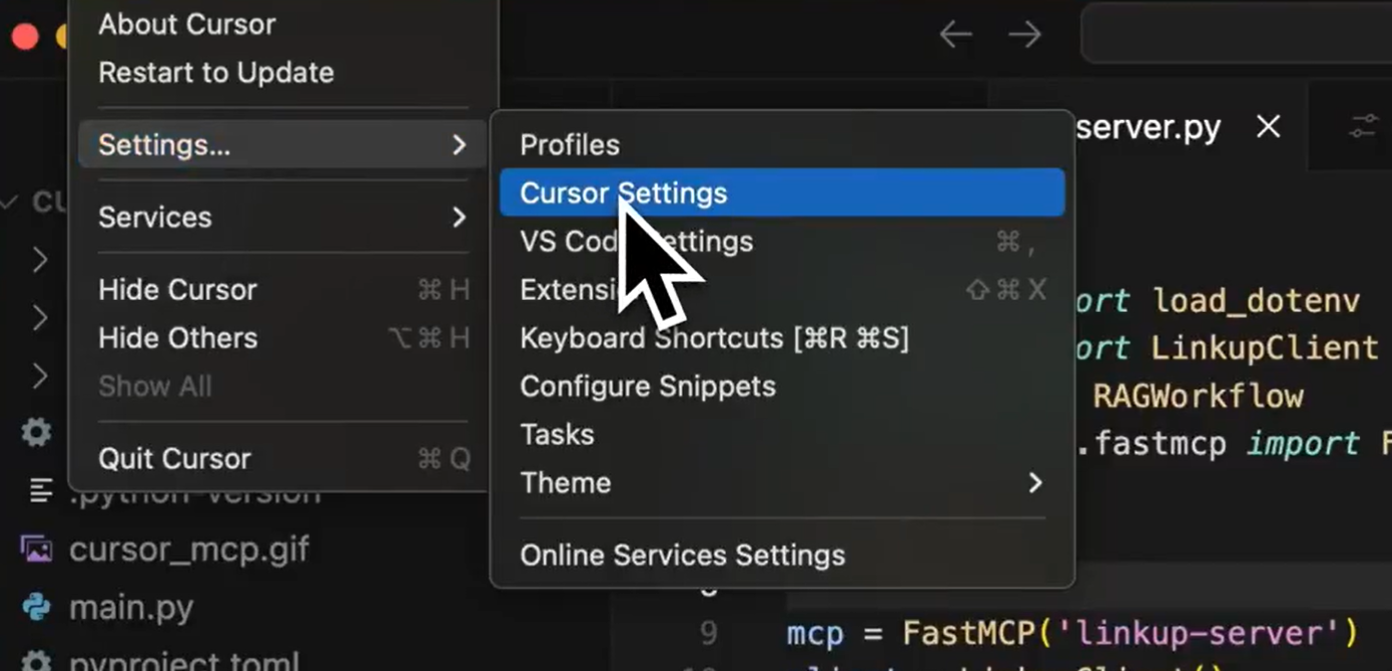 cursor mcp server settings