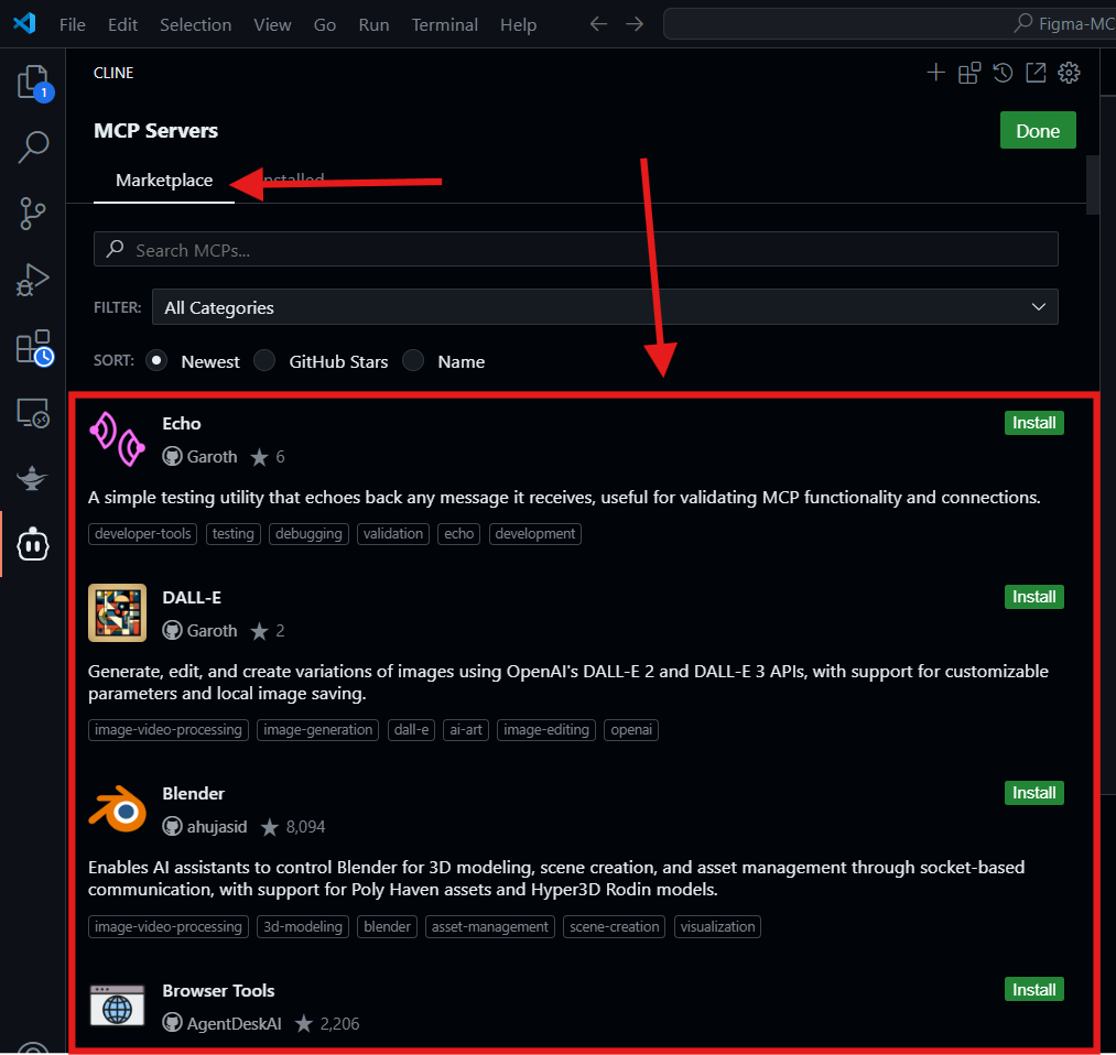cline marketplace tools