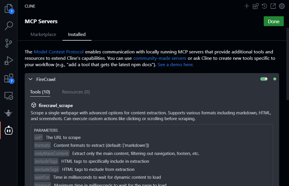 view clines installed mcp servers