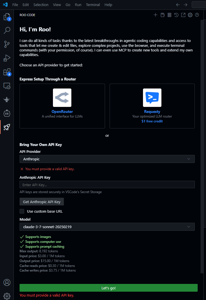 roo code model settings