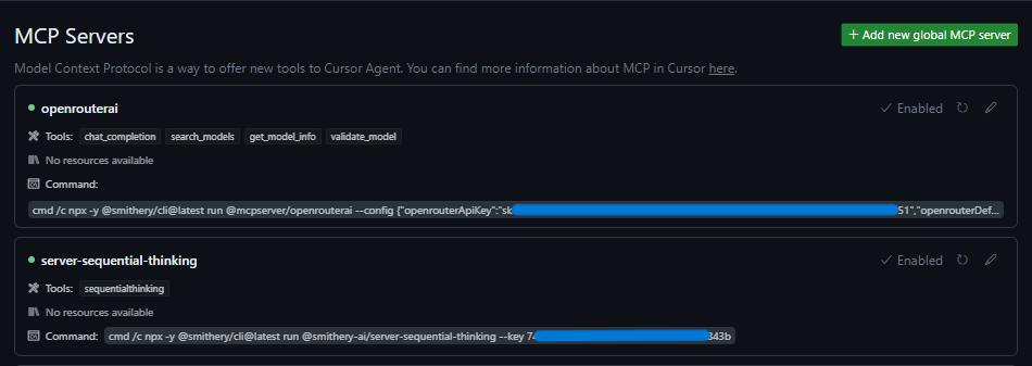 cursor configured mcp servers
