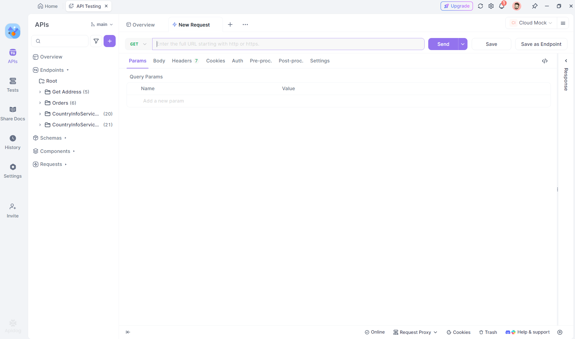 creating a new API request using Apidog