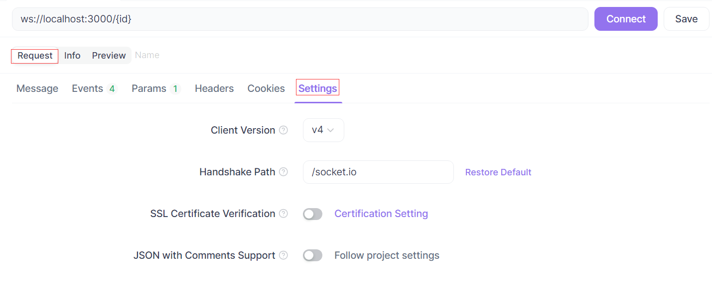 adjusting advanced settings for Socket.IO endpoint