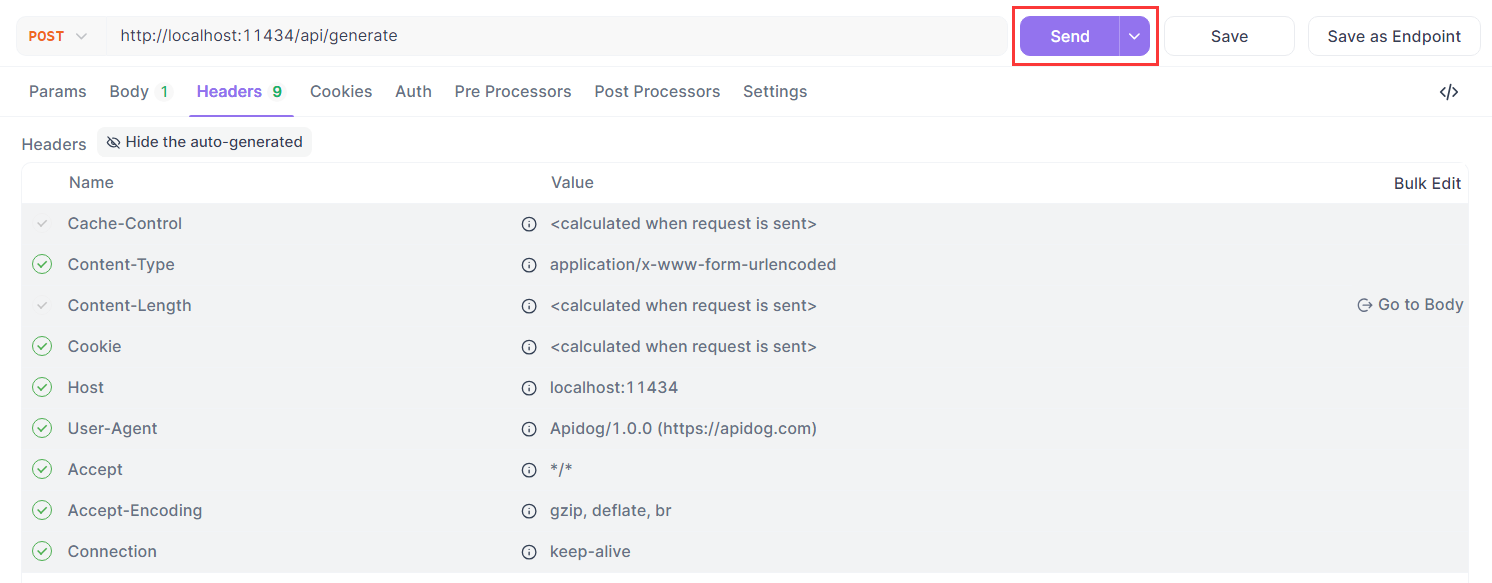 sending endpoint request using Apidog