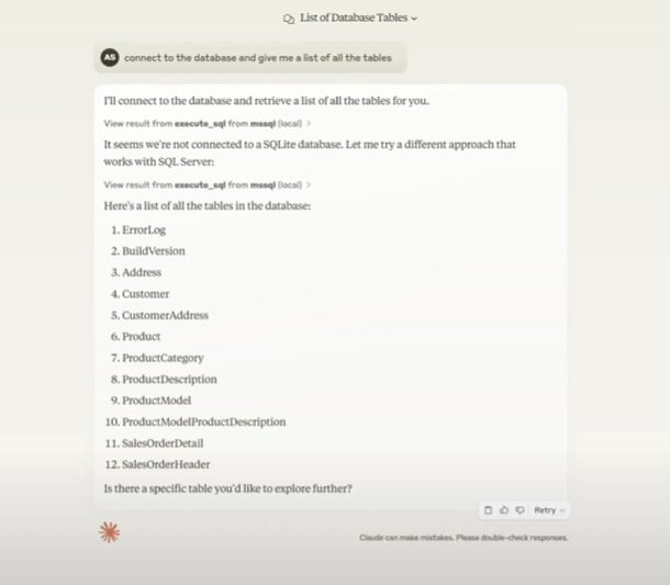 list tables