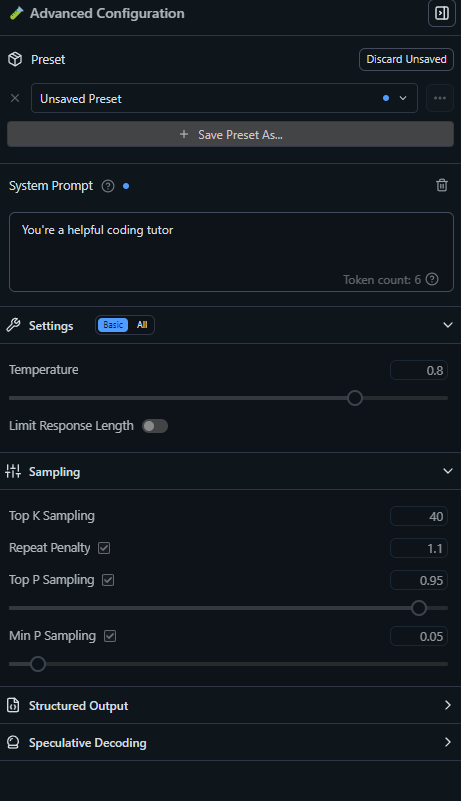 lm studio advanced configuration