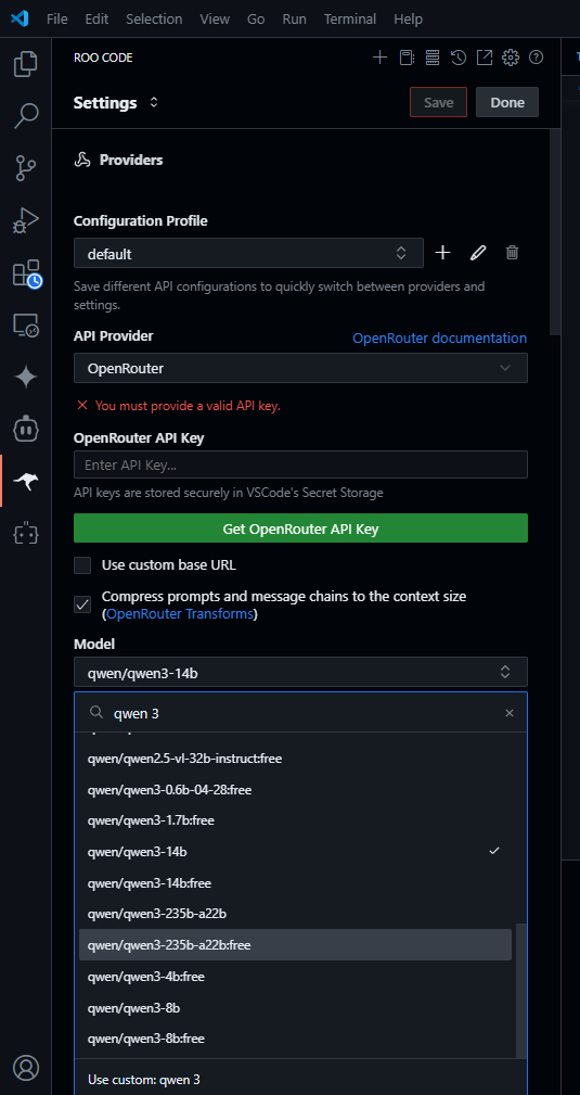 RooCode with Qwen 3