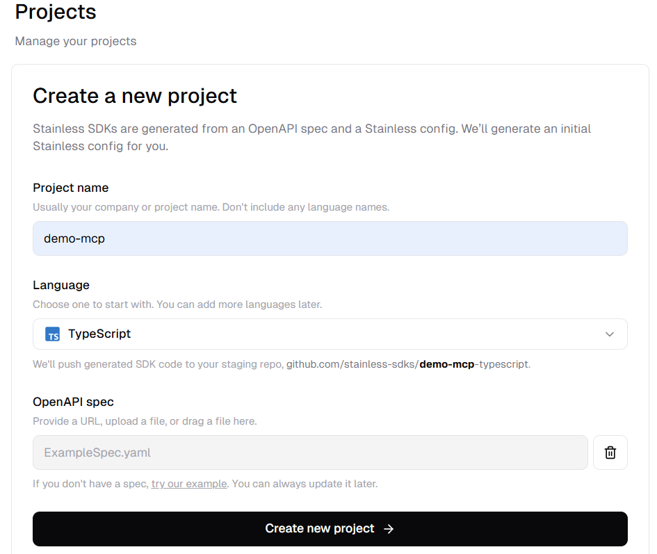 create a new project