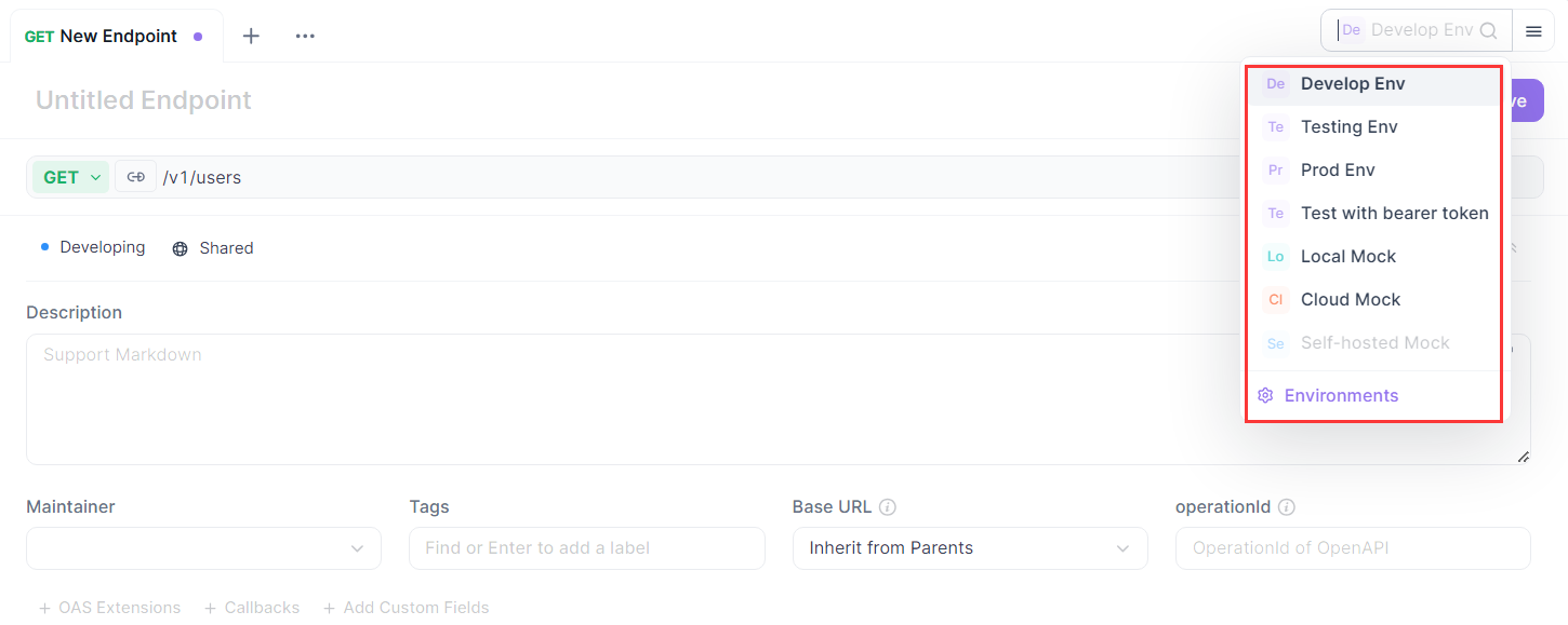 switch environments in Apidog