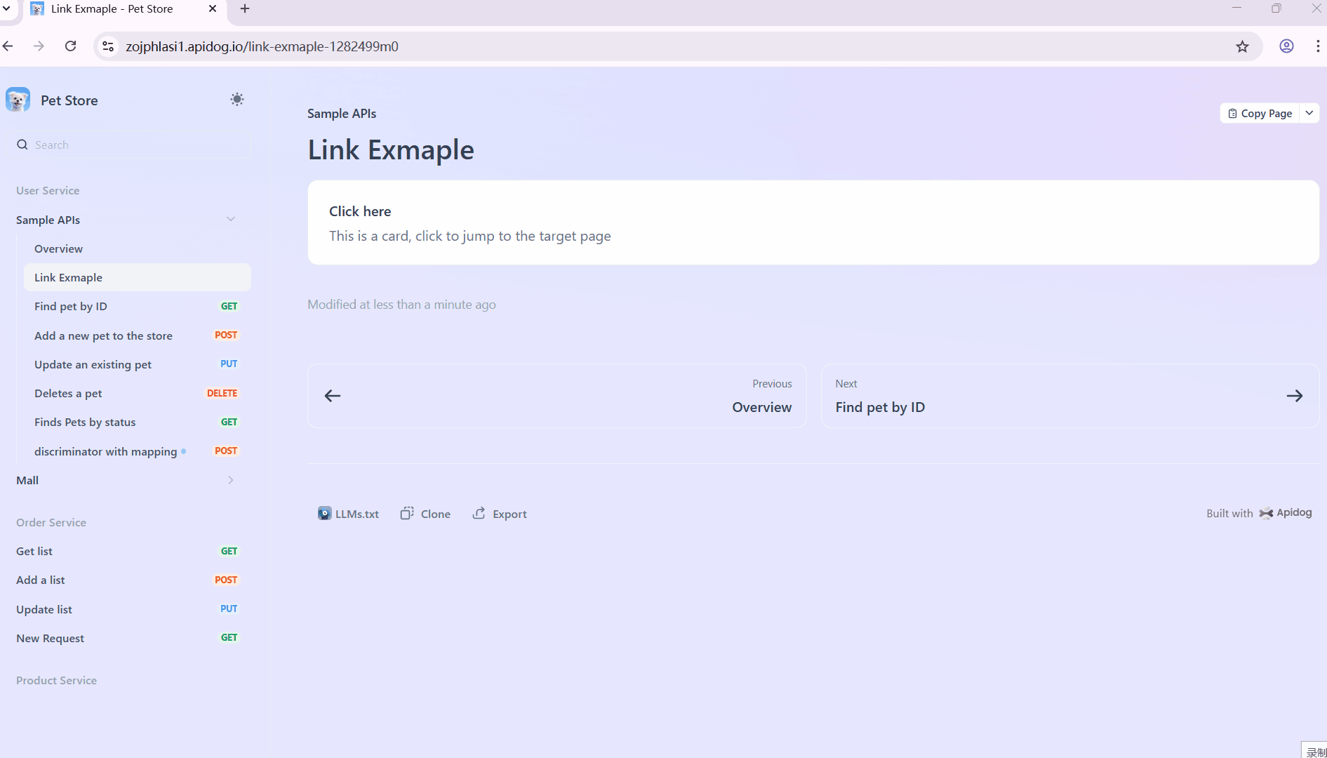 link example in Apidog