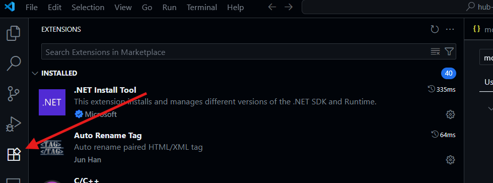 extensions marketplace in vs code