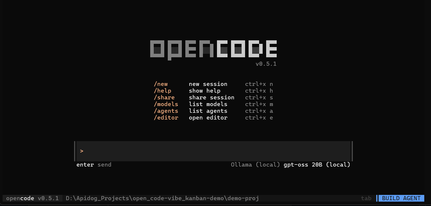 configure opencode with gpt-oss model