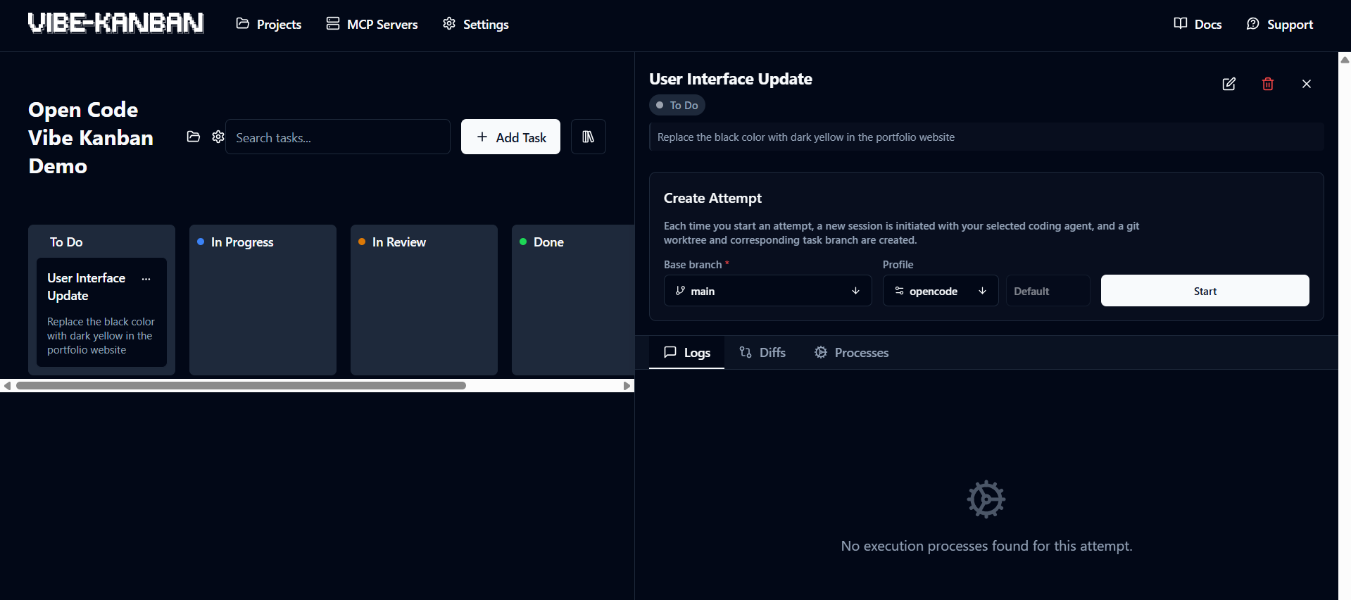 select opencode as your agent