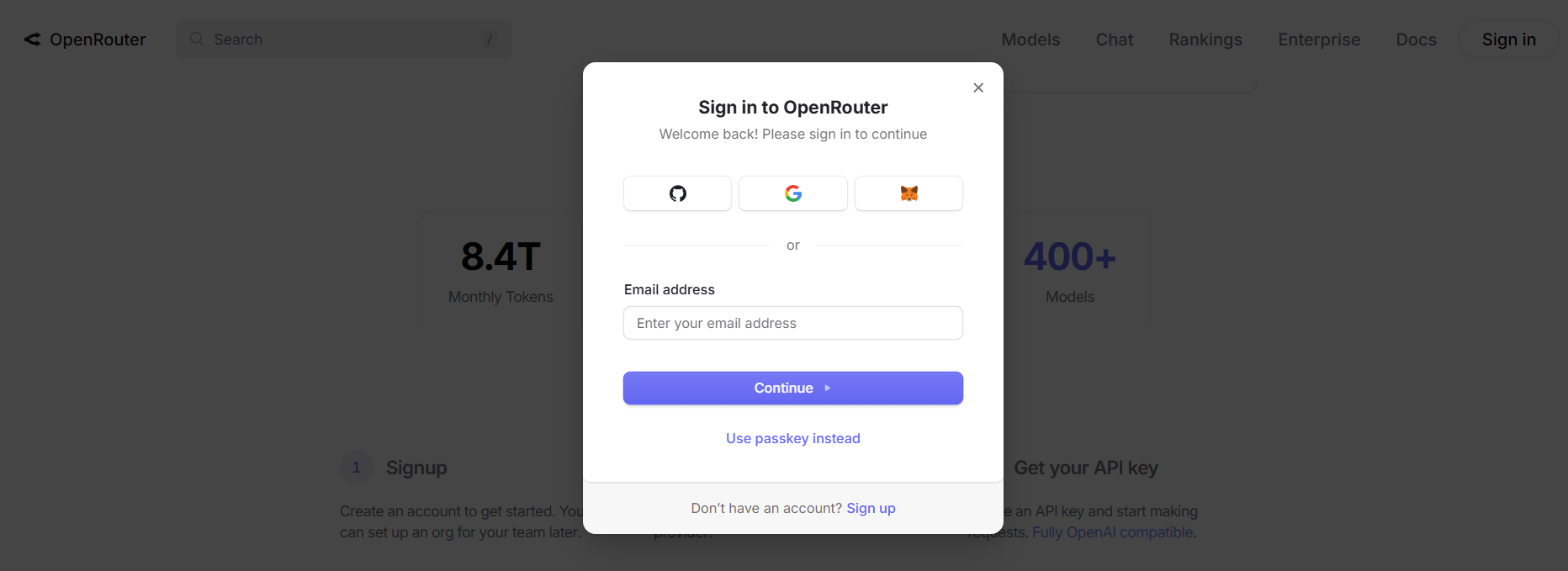 create an account on openrouter