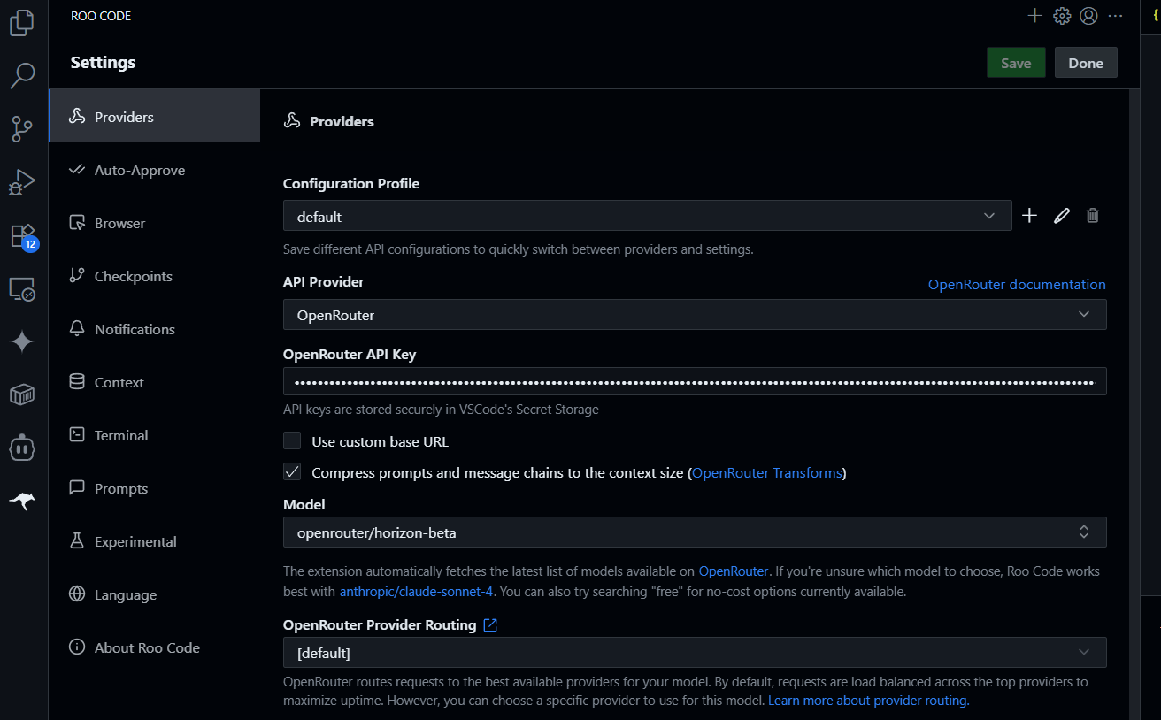 add horizone beta to roocode