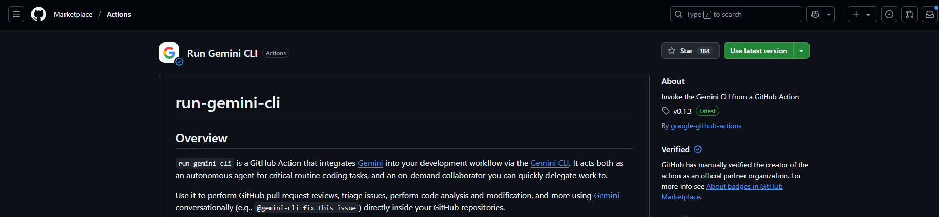 the gemini cli github actions