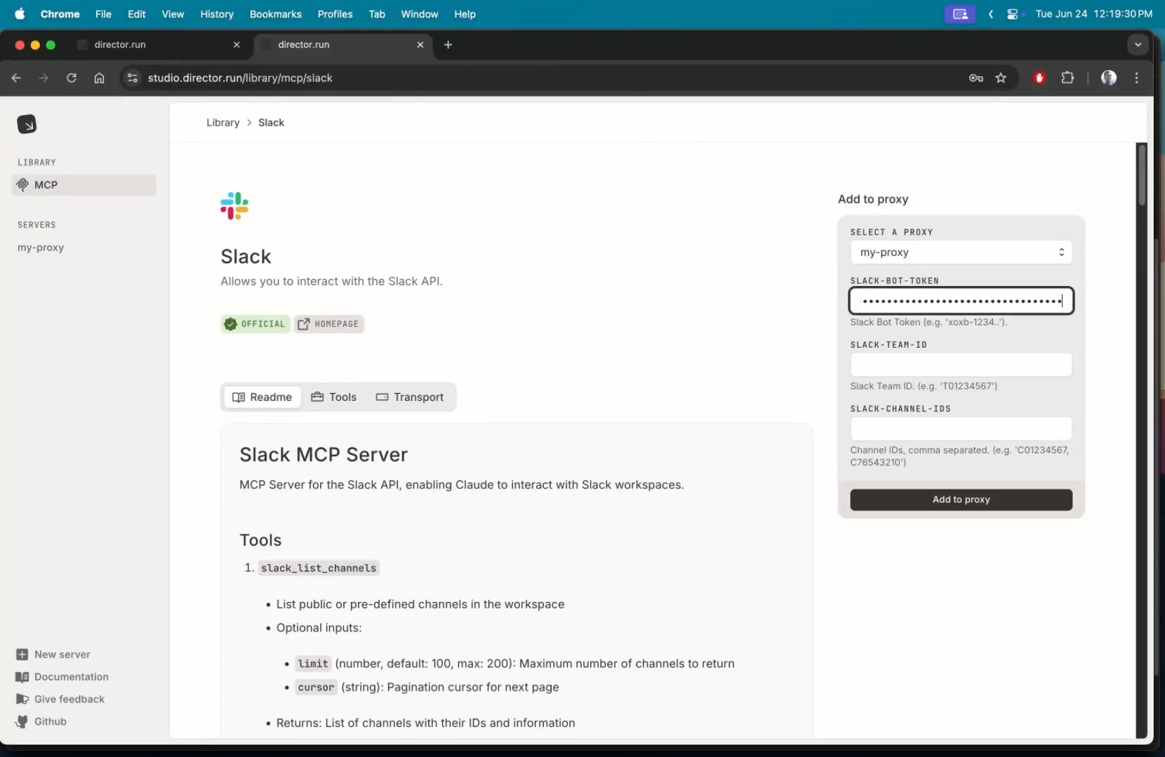 configure the slack mcp server