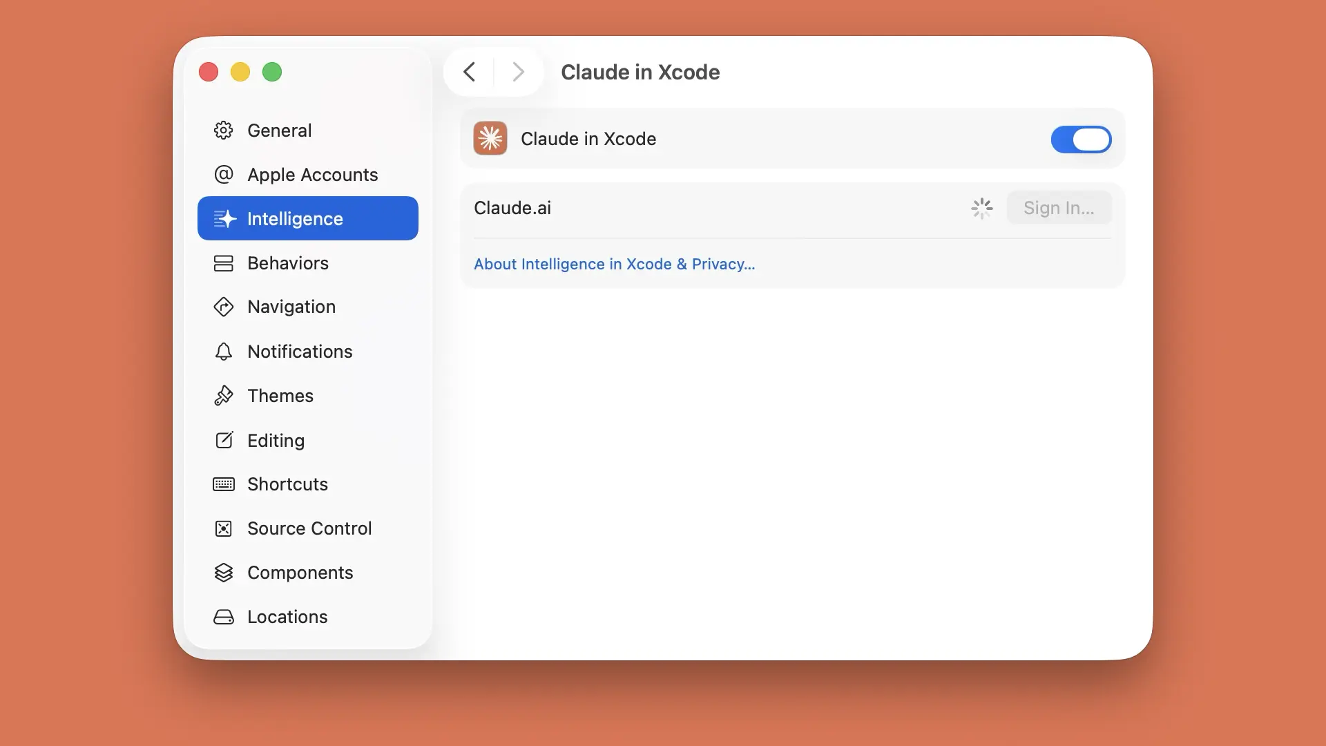 sign in to Claude in Xcode