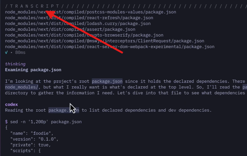 transcript window