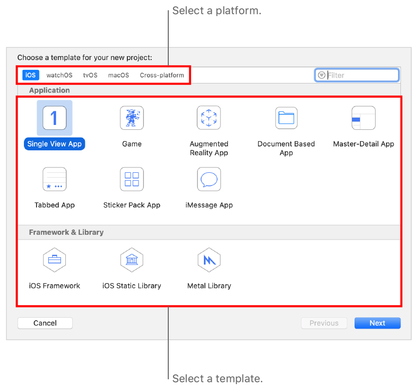 choosing a template on Xcode