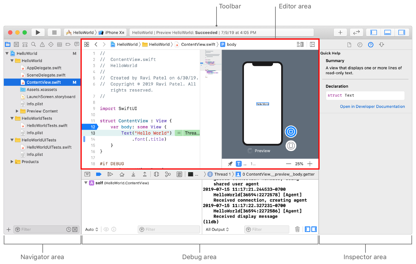 building a helloworld app in Xcode