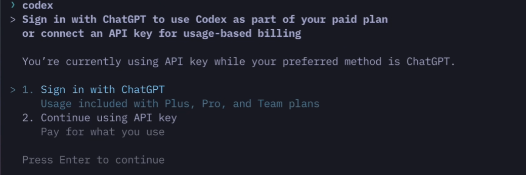 sign in with an api key or chat gpt