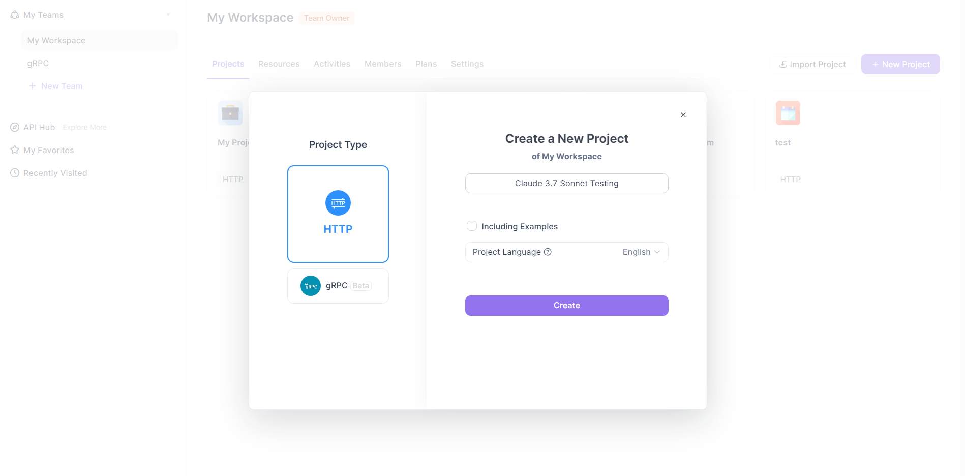 create a new project with apidog