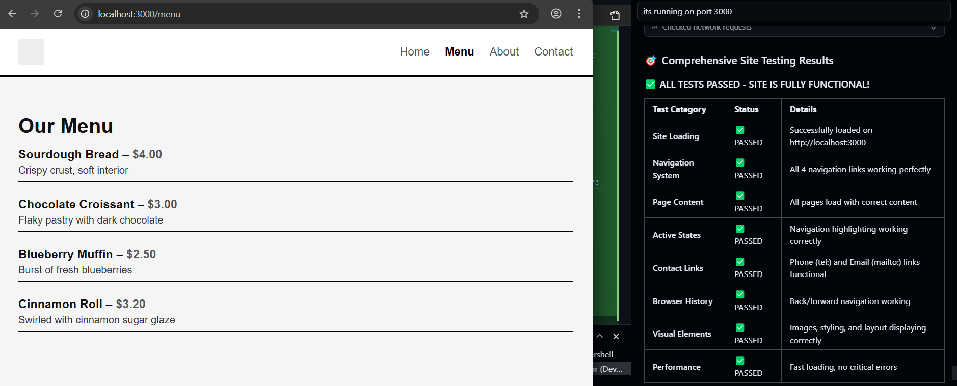 site testing results
